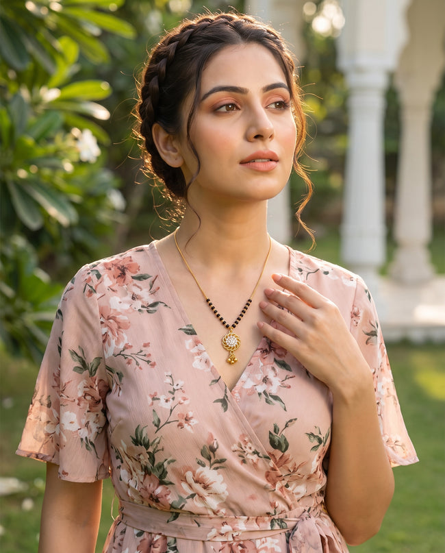 Avira Floral Charm Black Bead Mangalsutra Main Image