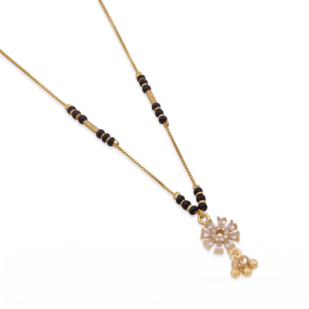 Ishira Crystal Floral Black Bead Mangalsutra