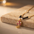 Ruhani Ruby Floral Black Bead Mangalsutra