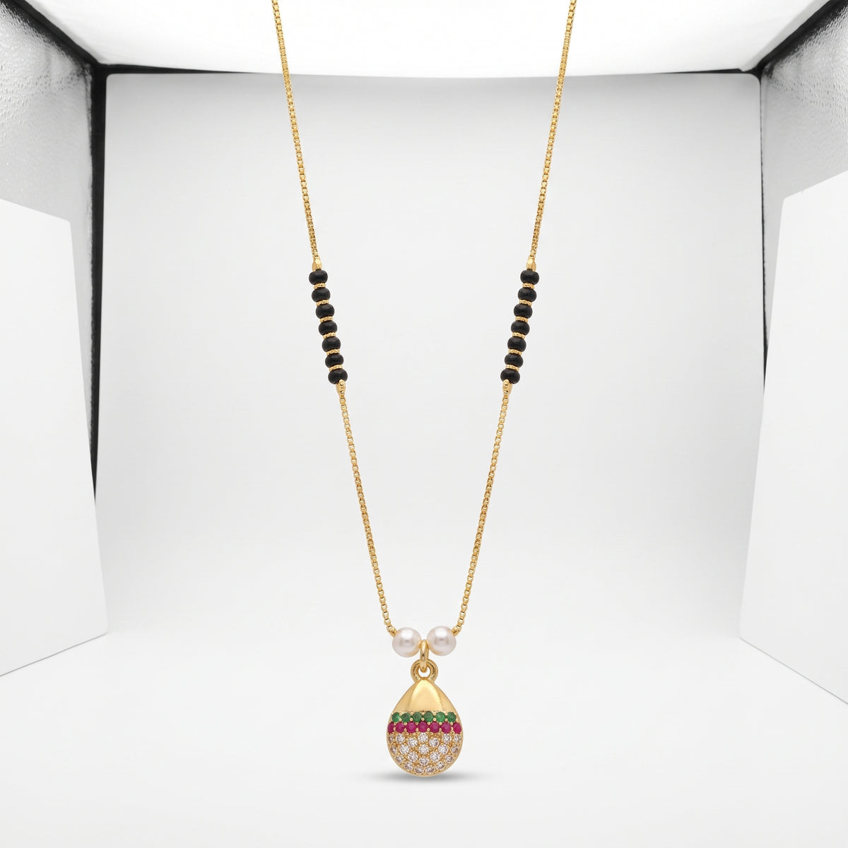 Mehira Multicolour Teardrop Black Bead Mangalsutra