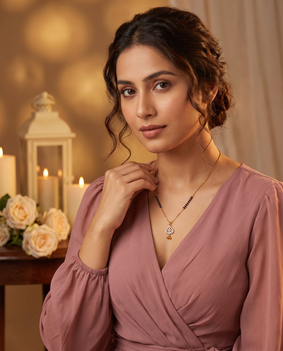 Aarini Crystal Heart Black Bead Mangalsutra