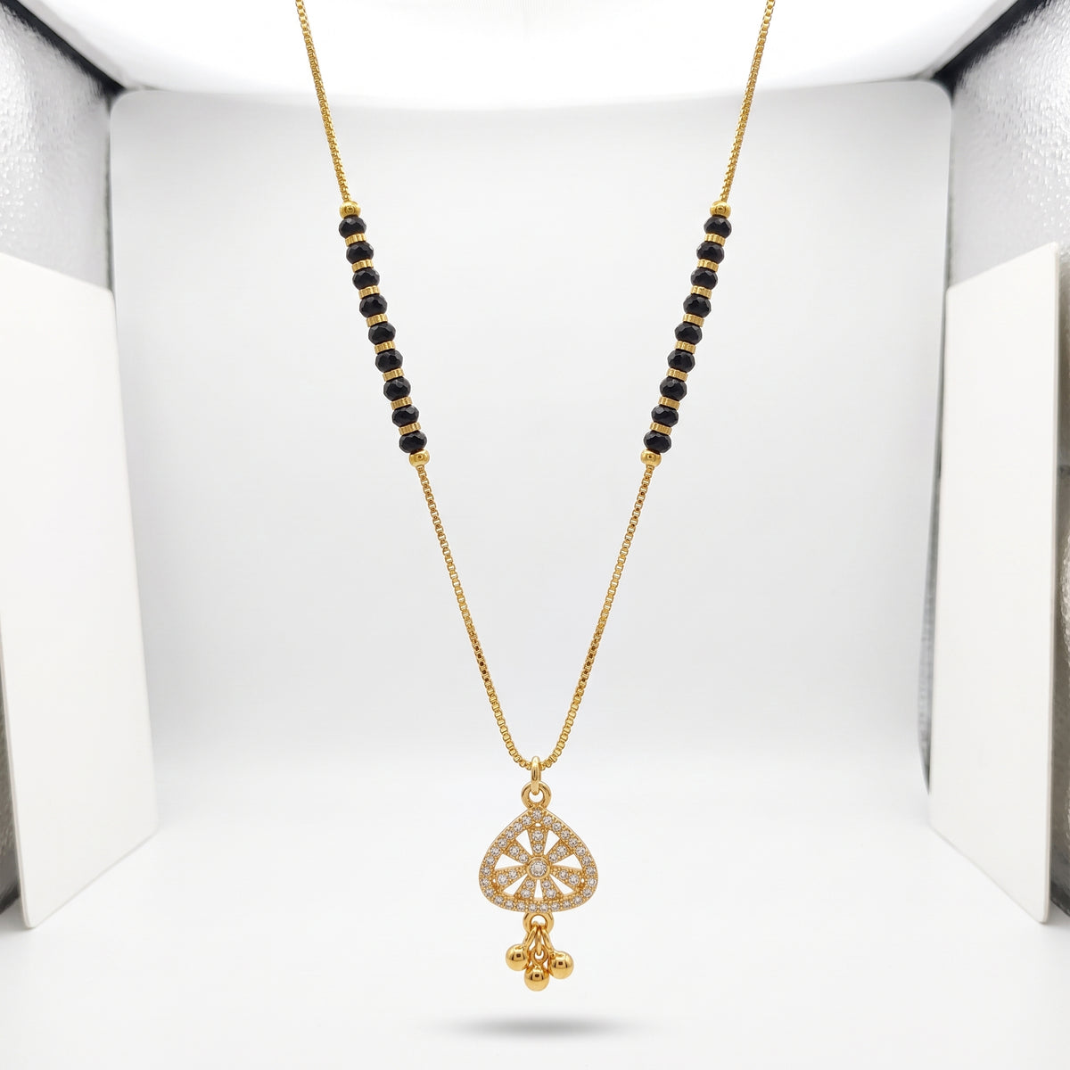 Aarini Crystal Heart Black Bead Mangalsutra