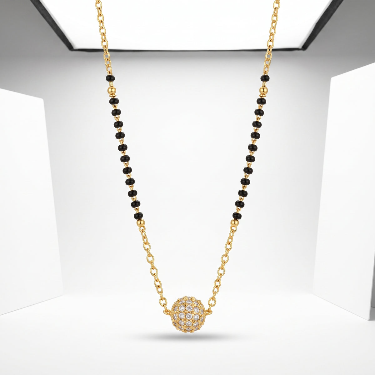 Avira Crystal Sphere Black Bead Mangalsutra