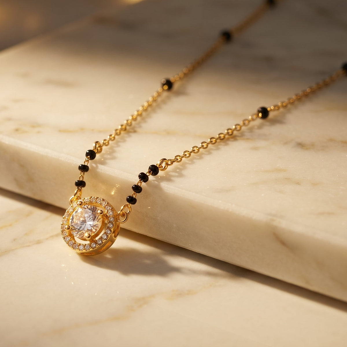 Navya Solitaire Black Bead Mangalsutra