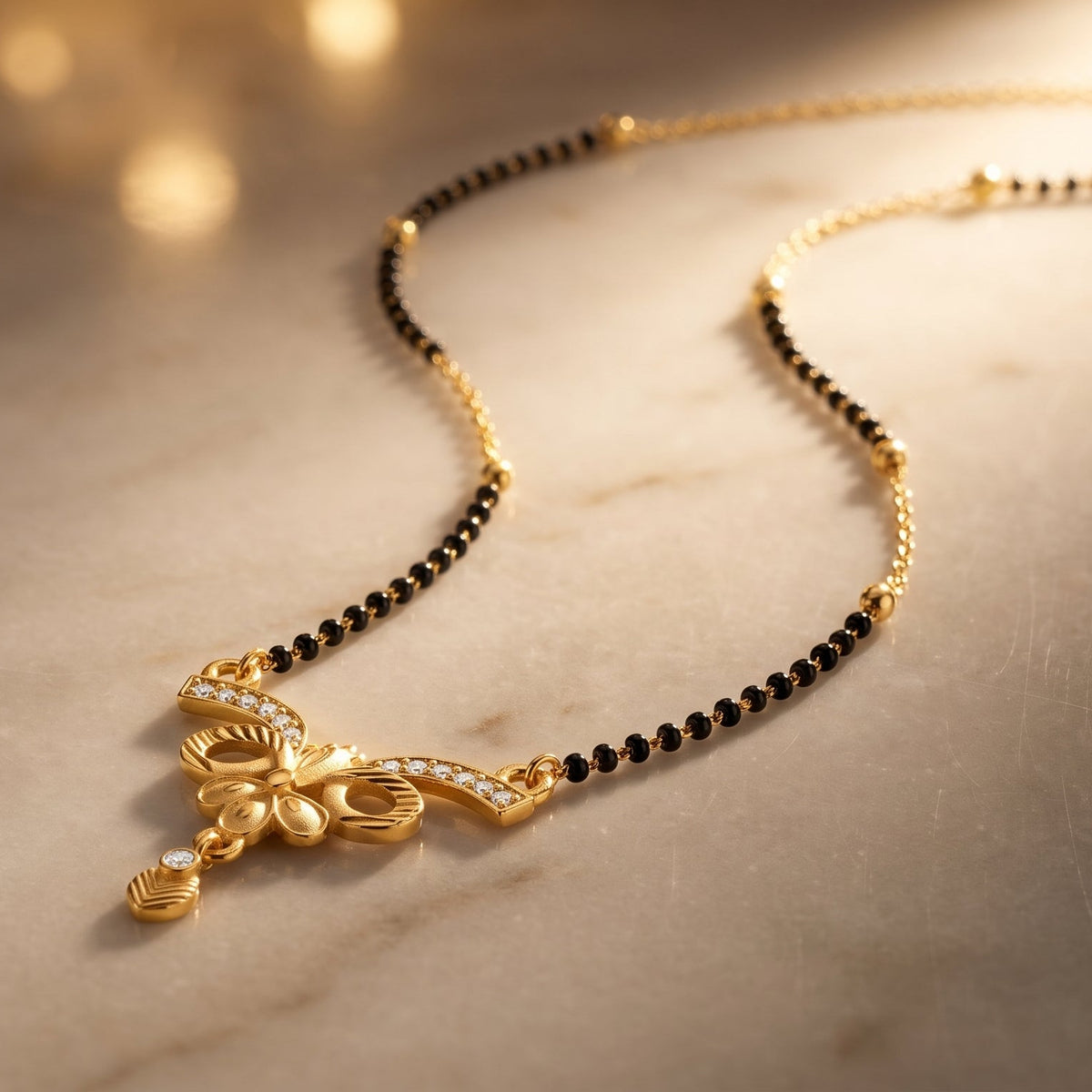 Mayuri Crystal Peacock Black Bead Mangalsutra