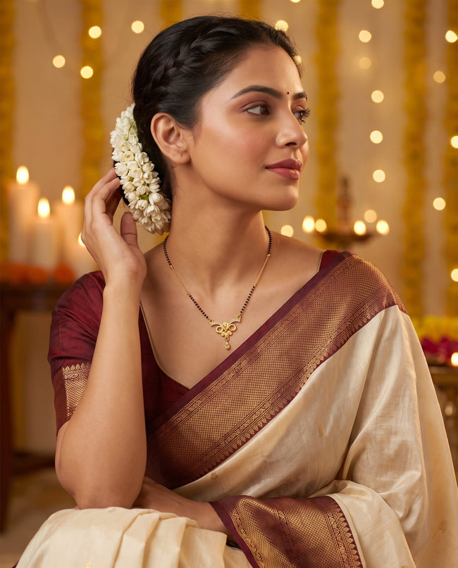 Mayuri Crystal Peacock Black Bead Mangalsutra Main Image