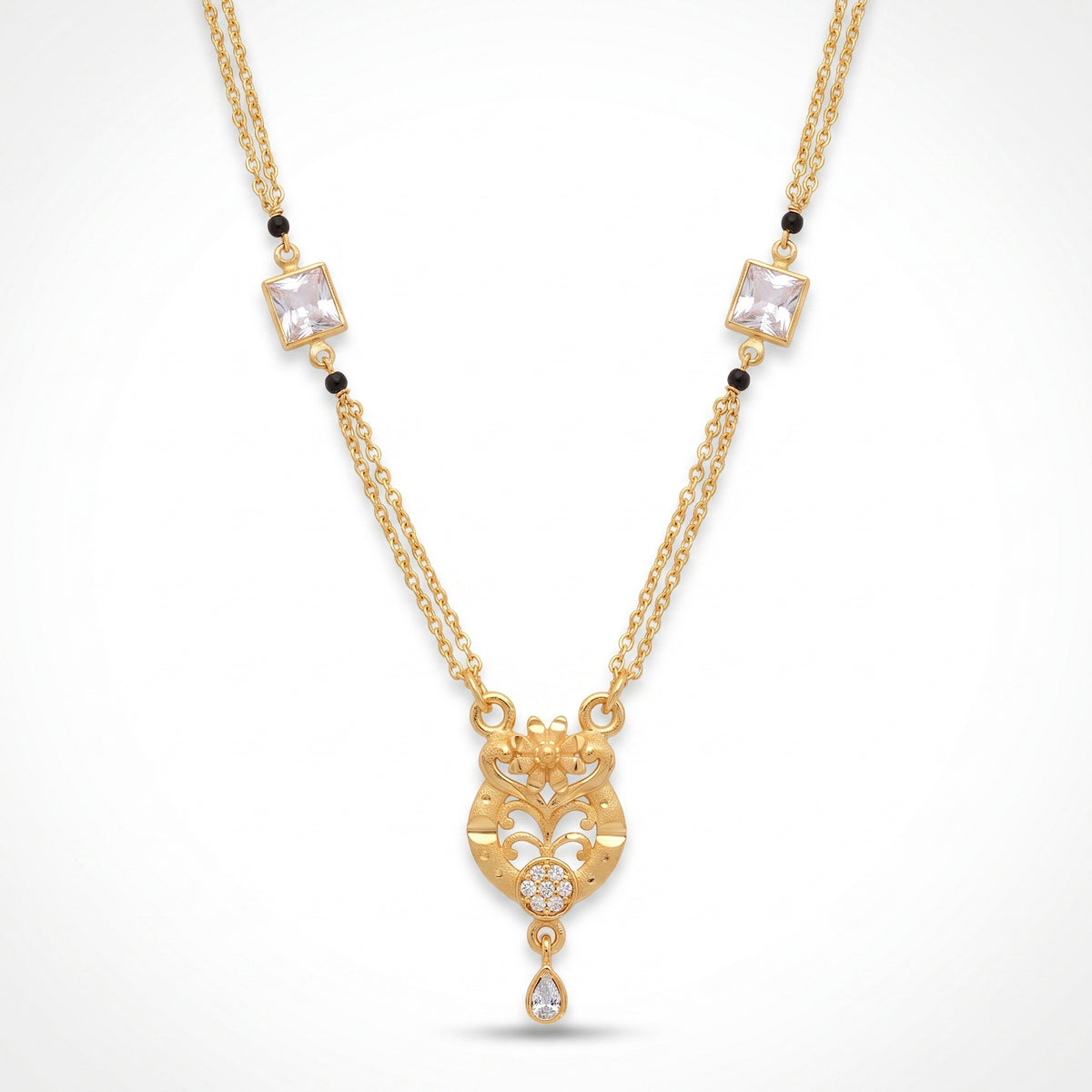 Vanya Floral Crystal Black Bead Mangalsutra
