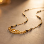 Ishani Crystal Leaf Black Bead Mangalsutra