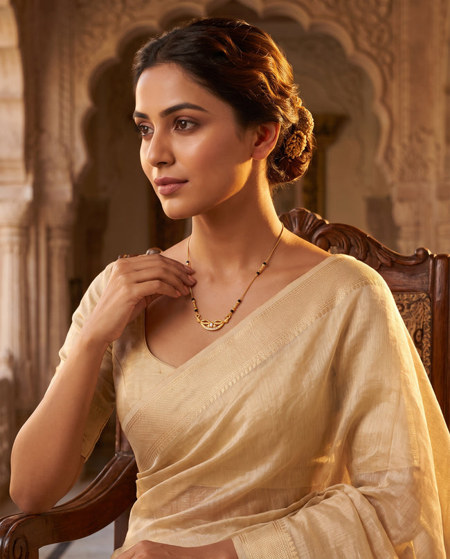 Ishani Crystal Leaf Black Bead Mangalsutra Main Image