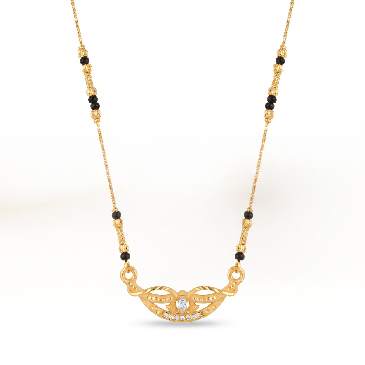 Ishani Crystal Leaf Black Bead Mangalsutra