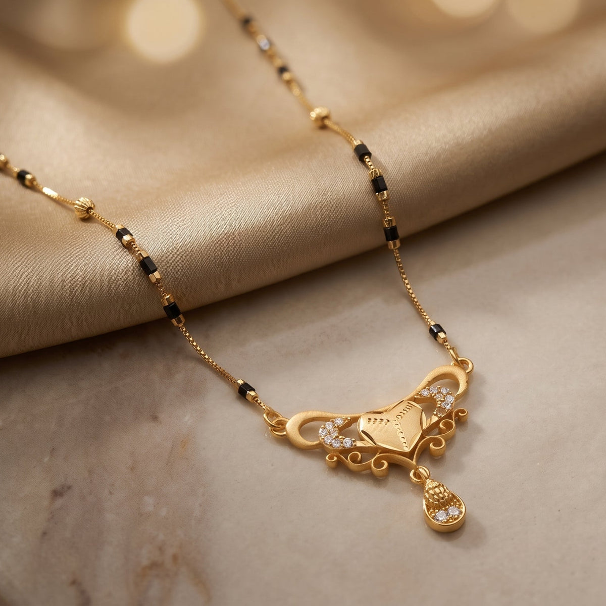 Hridaya Crystal Heart Black Bead Mangalsutra