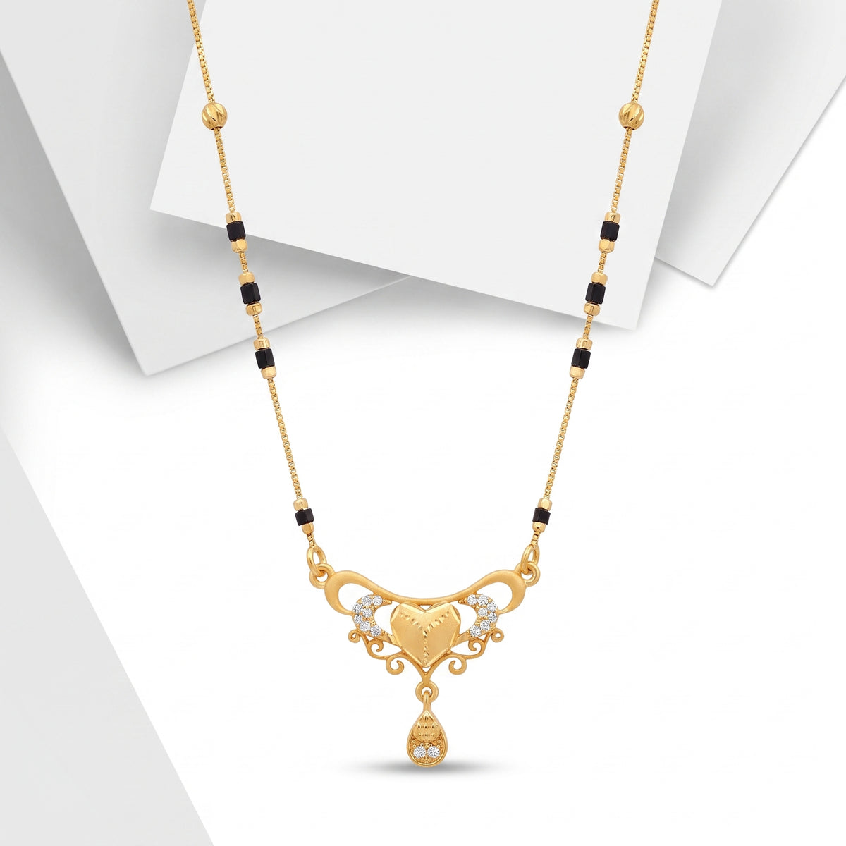Hridaya Crystal Heart Black Bead Mangalsutra