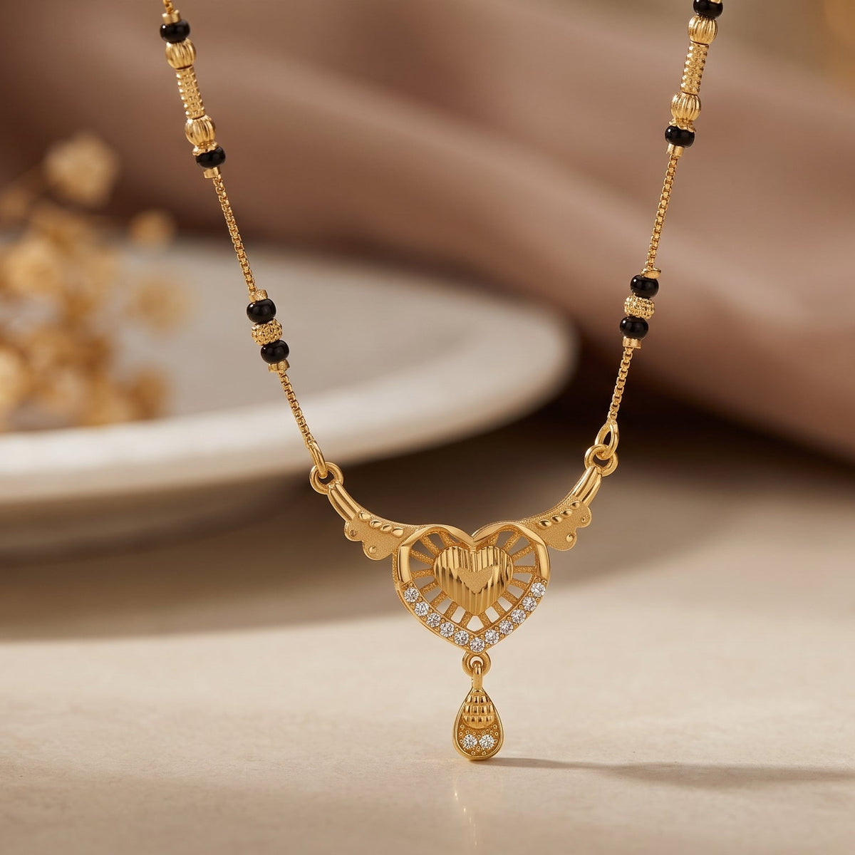 Hridaya Crystal Heart Black Bead Mangalsutra