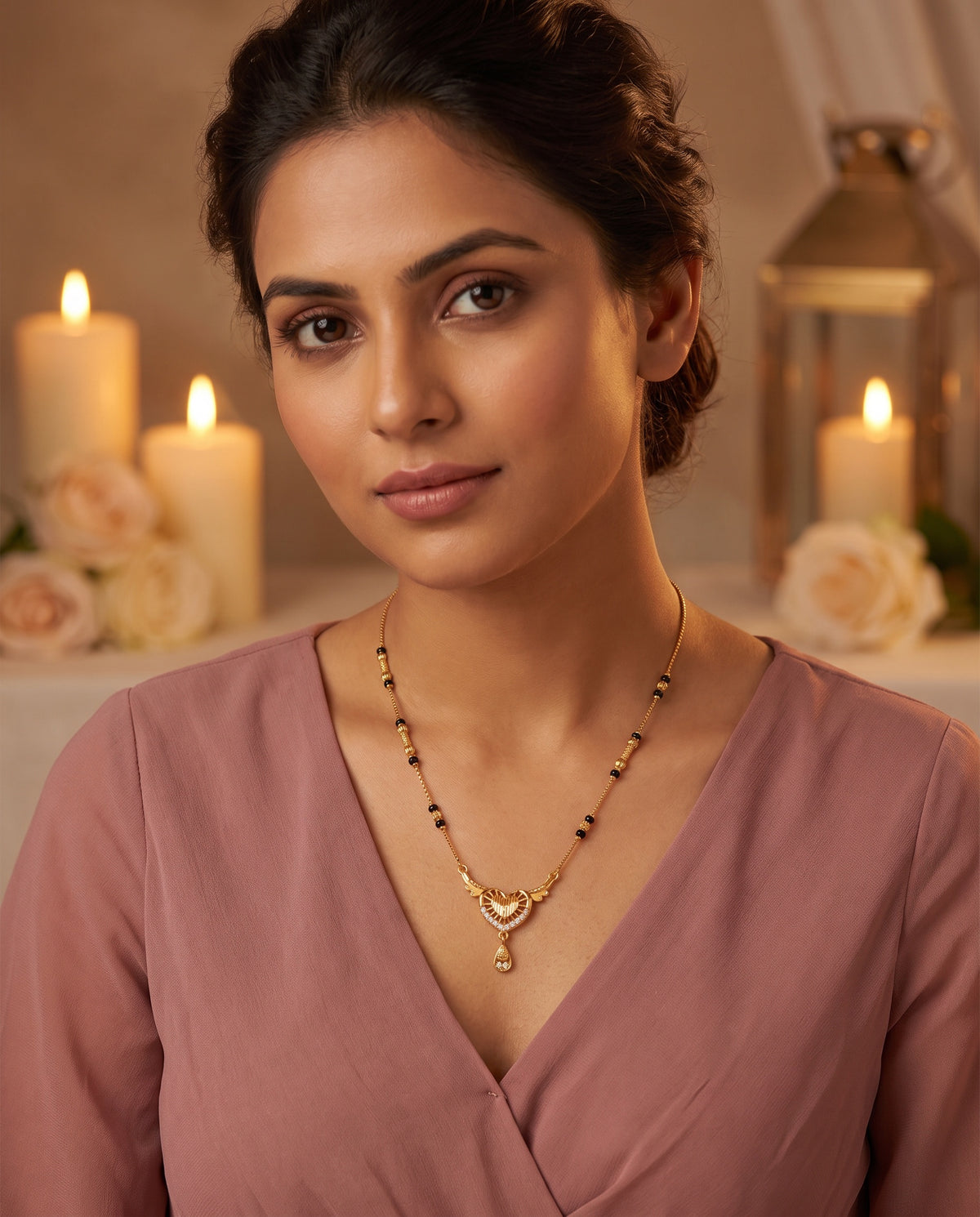 Hridaya Crystal Heart Black Bead Mangalsutra