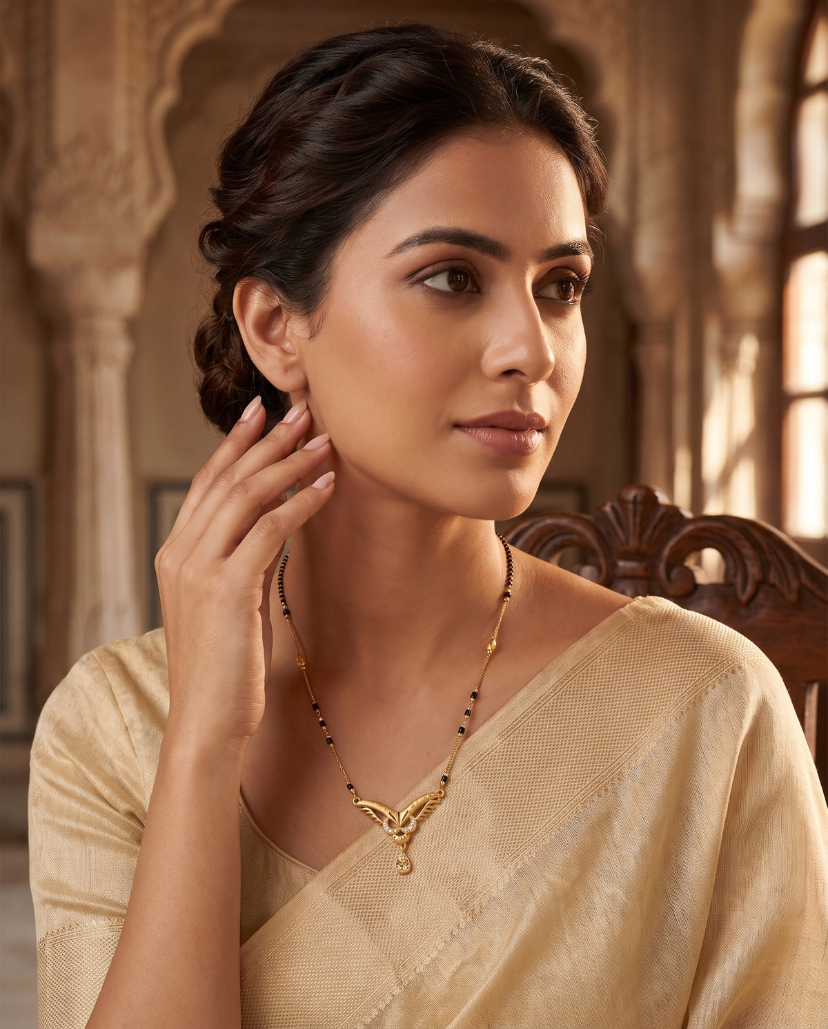 Aarini Crystal Wing Black Bead Mangalsutra