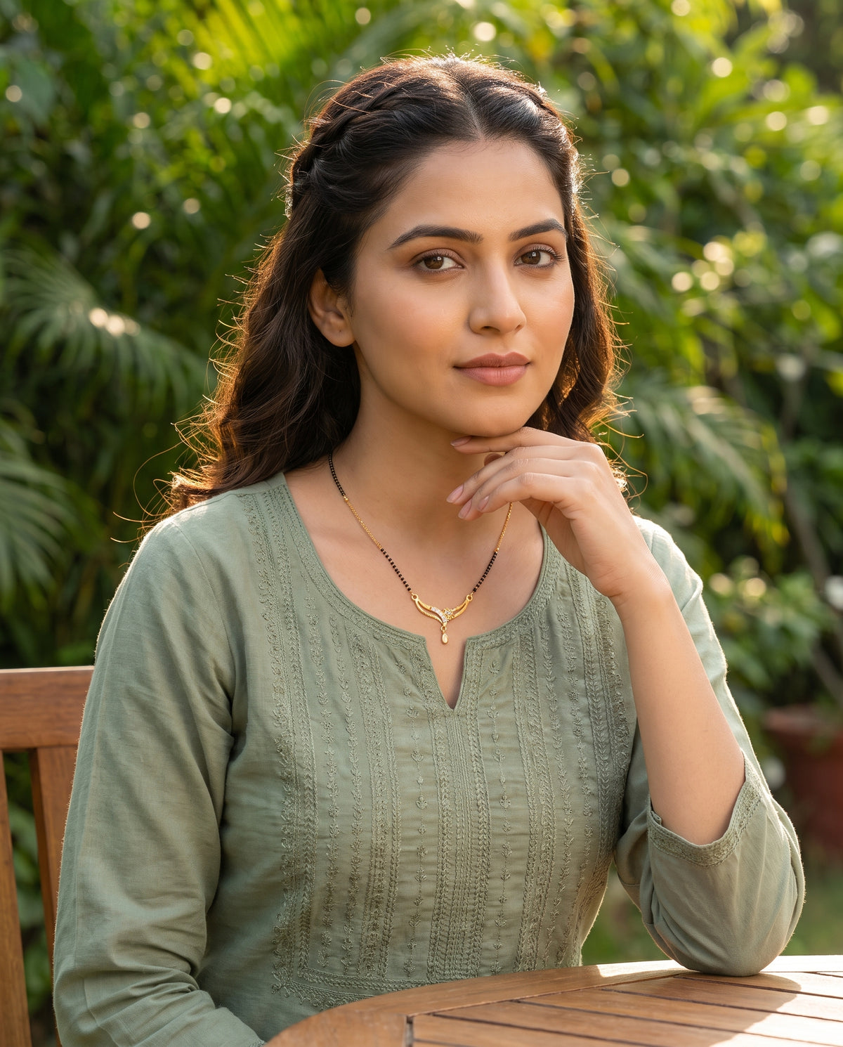 Vritika Crystal Curve Black Bead Mangalsutra