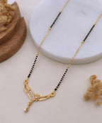 Vritika Crystal Curve Black Bead Mangalsutra