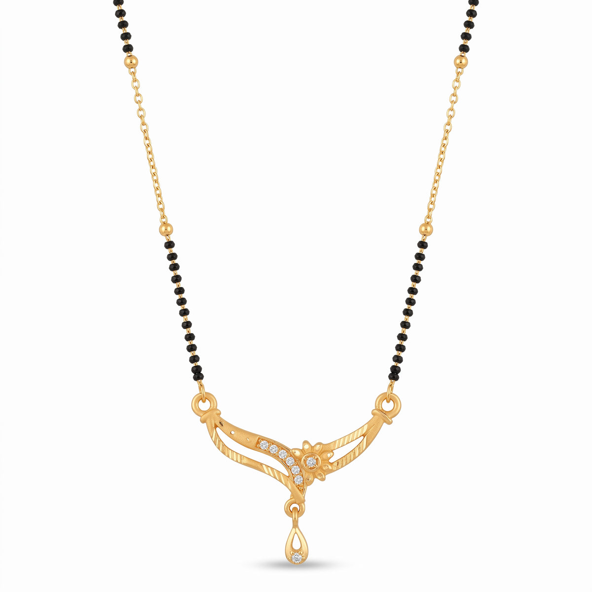 Vritika Crystal Curve Black Bead Mangalsutra