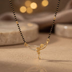 Avira Crystal Leaf Black Bead Mangalsutra