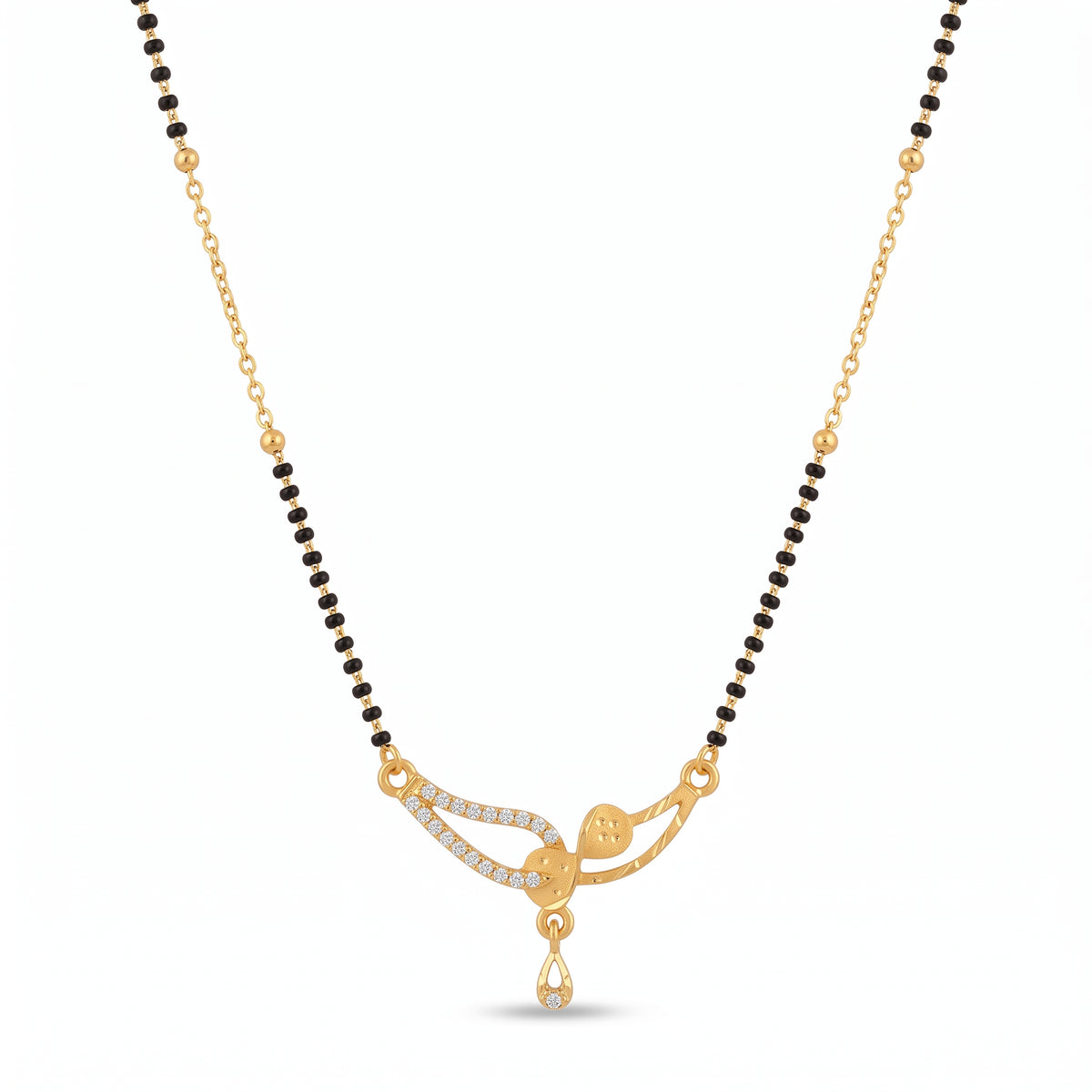Avira Crystal Leaf Black Bead Mangalsutra