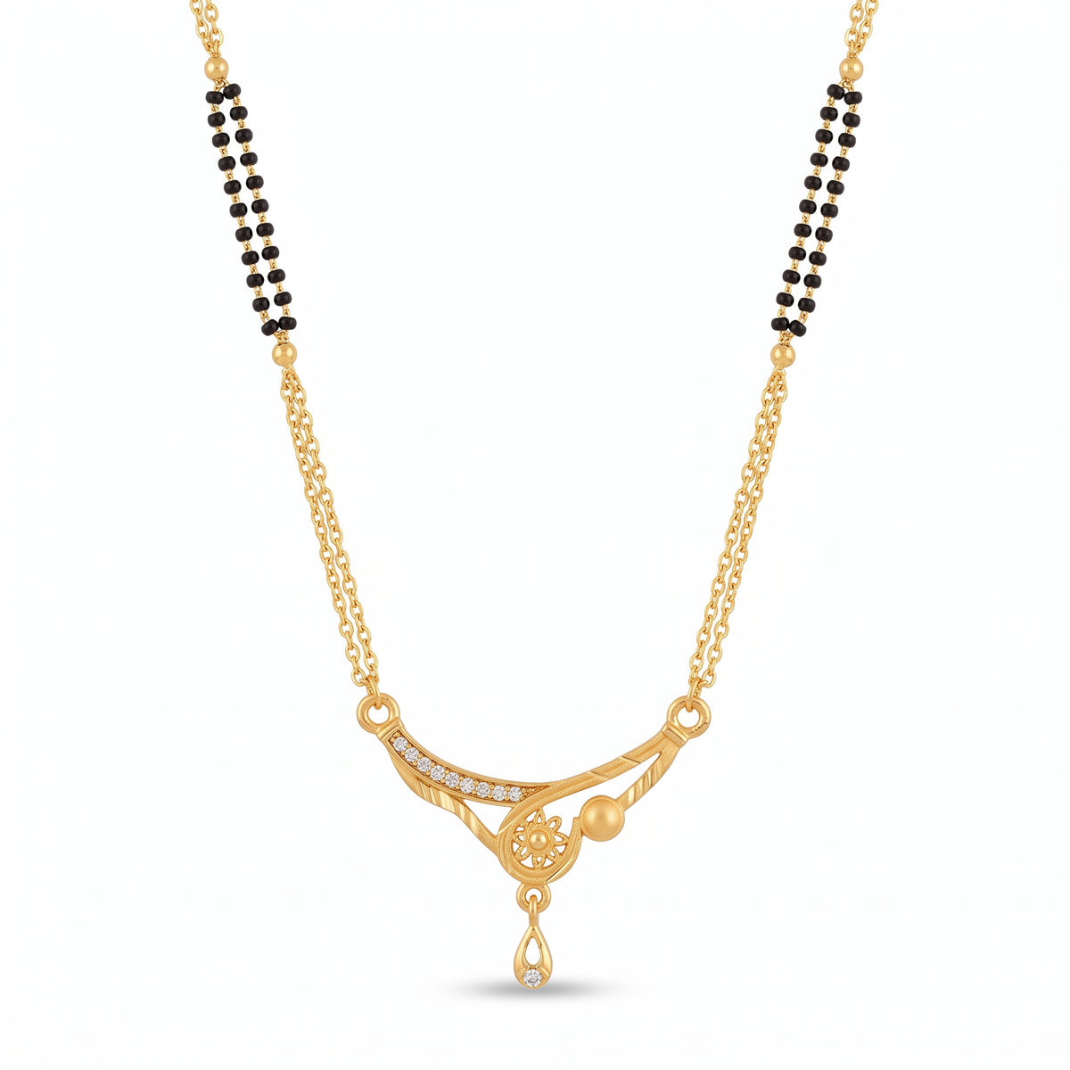 Ishira Crystal Curve Double Black Bead Mangalsutra