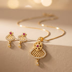 Floral Motif Pendant Necklace & Matching Earrings Set