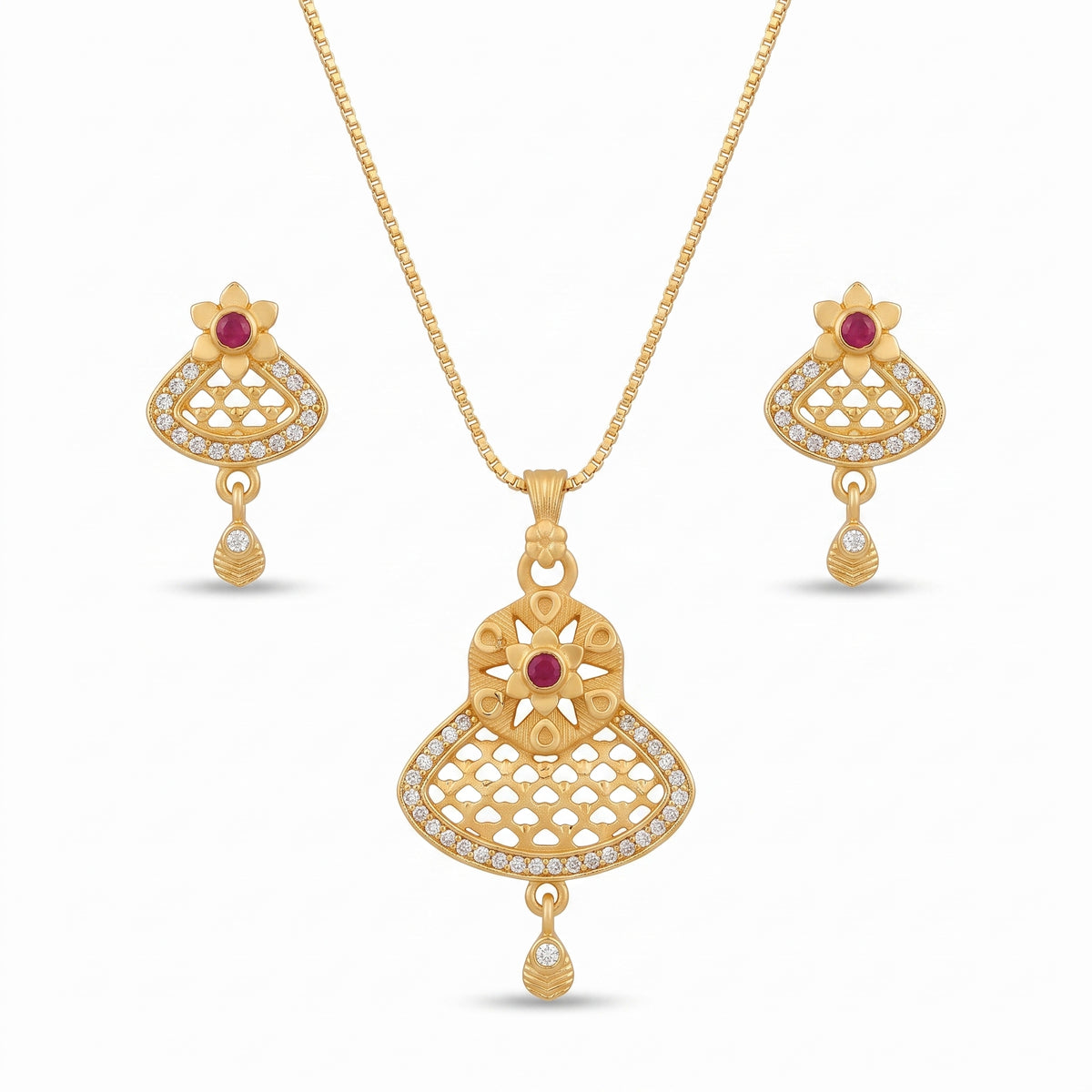 Floral Motif Pendant Necklace & Matching Earrings Set