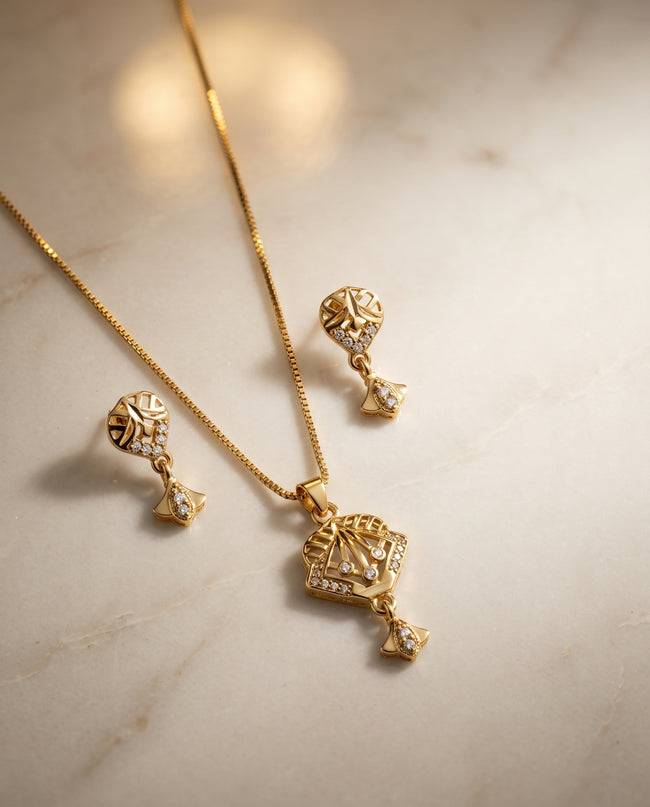 Aaradhya Fan Charm Gold-Tone Necklace & Earrings Set Hover Image