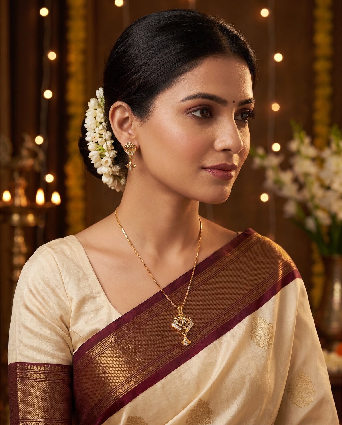 Aaradhya Fan Charm Gold-Tone Necklace & Earrings Set