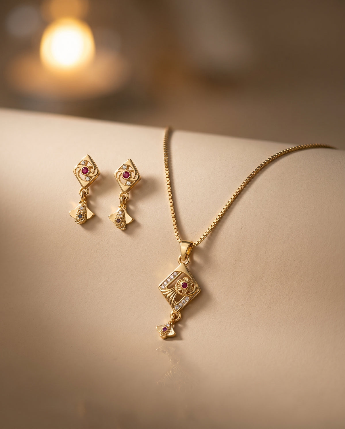 Anaya Floral Diamond Charm Gold-Tone Necklace & Earrings Set