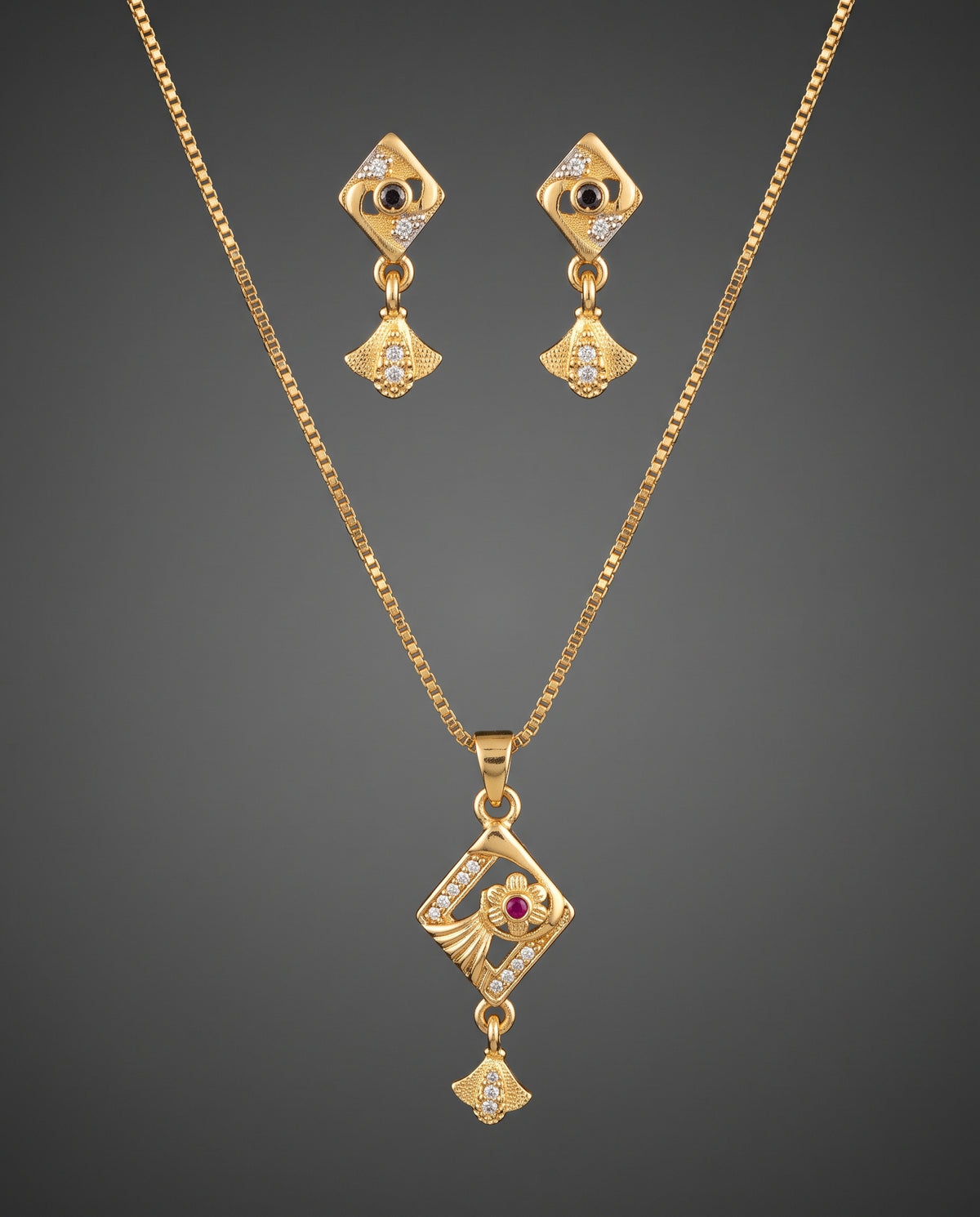 Anaya Floral Diamond Charm Gold-Tone Necklace & Earrings Set