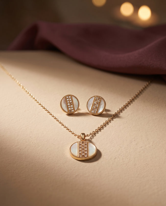 Aurelia Circle Accent Gold-Tone Necklace & Earrings Set Hover Image