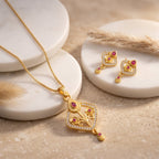 Floral Square Pendant Necklace & Matching Earrings Set
