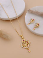 Floral Square Pendant Necklace & Matching Earrings Set