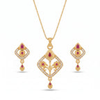 Floral Square Pendant Necklace & Matching Earrings Set