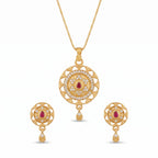 Round Floral Medallion Pendant Necklace & Matching Earrings Set