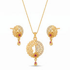 Floral Crescent Pendant Necklace & Matching Earrings Set