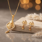 Leaf Motif Openwork Pendant Necklace & Matching Earrings Set