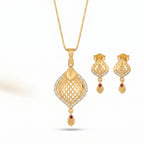 Leaf Motif Openwork Pendant Necklace & Matching Earrings Set