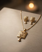 Saanvi Square Charm Gold-Tone Necklace & Earrings Set