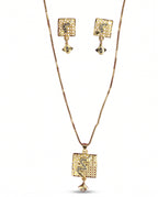 Saanvi Square Charm Gold-Tone Necklace & Earrings Set