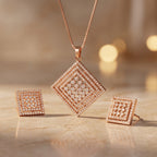 Aurelia Rose Gold Crystal Square Necklace Set