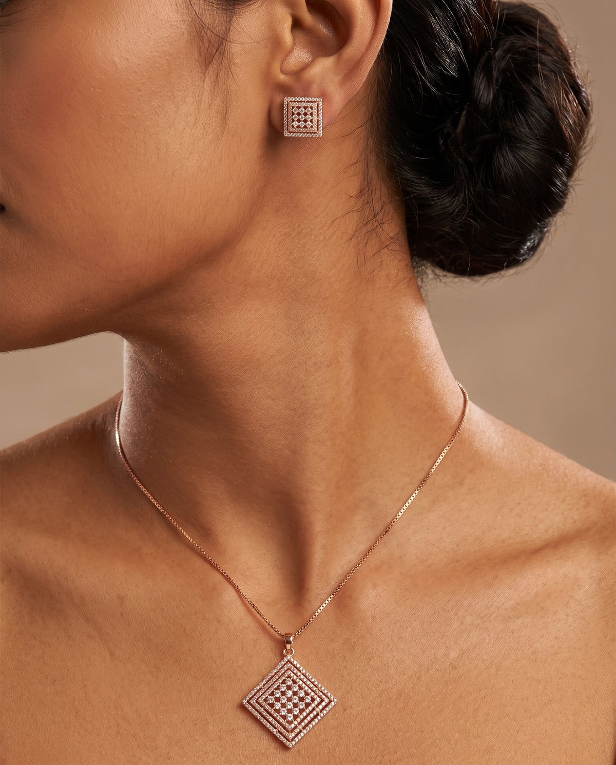 Aurelia Rose Gold Crystal Square Necklace Set