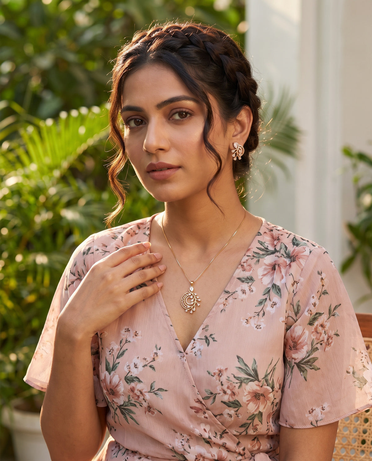 Elara Rose Gold Crystal Vine Necklace Set