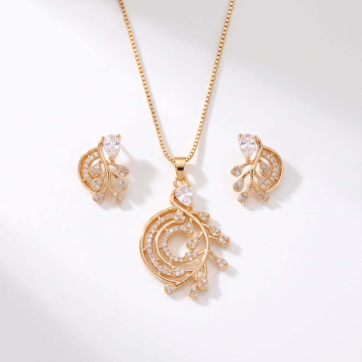 Elara Rose Gold Crystal Vine Necklace Set