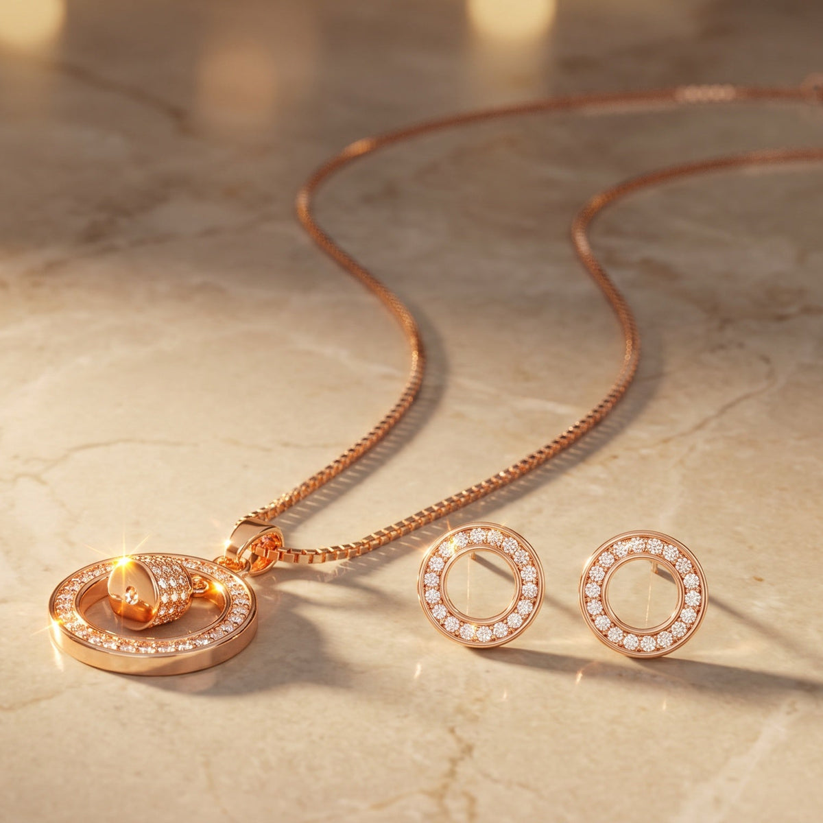 Celeste Rose Gold Crystal Circle Necklace Set