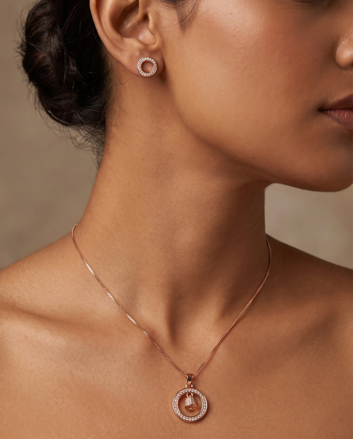 Celeste Rose Gold Crystal Circle Necklace Set