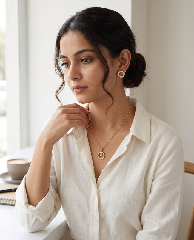 Celeste Rose Gold Crystal Circle Necklace Set Main Image