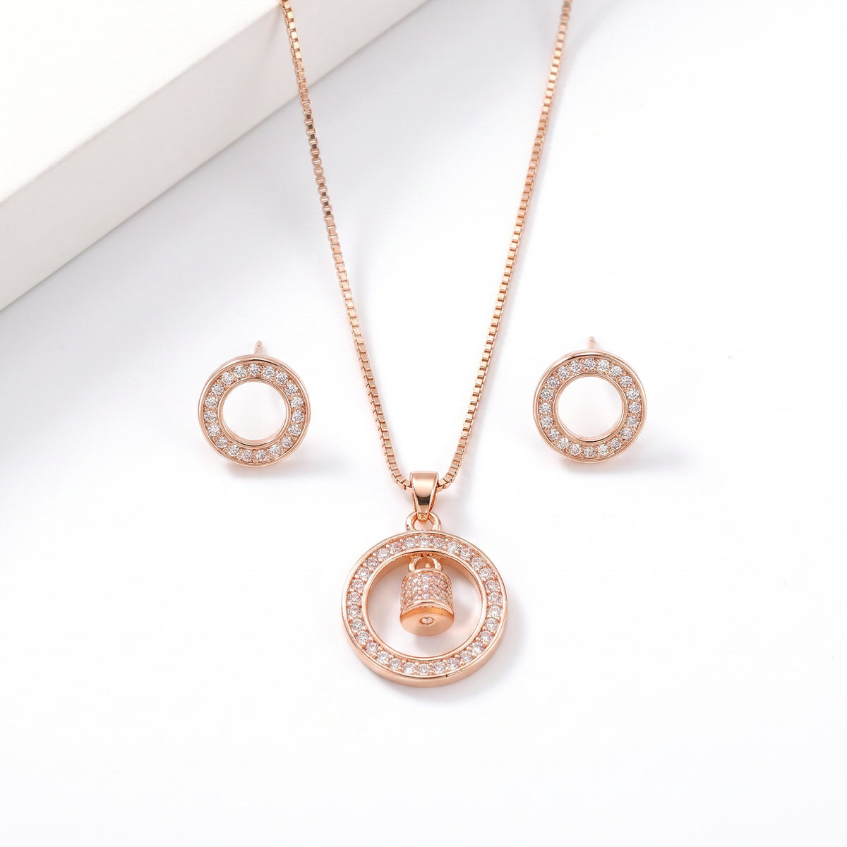 Celeste Rose Gold Crystal Circle Necklace Set