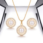 Serena Rose Gold Pearl Halo Necklace Set